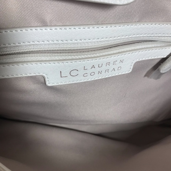 LC Lauren Conrad White Pink Floral Large Vegan Leather Tote Bag NWOT - Picture 7 of 15